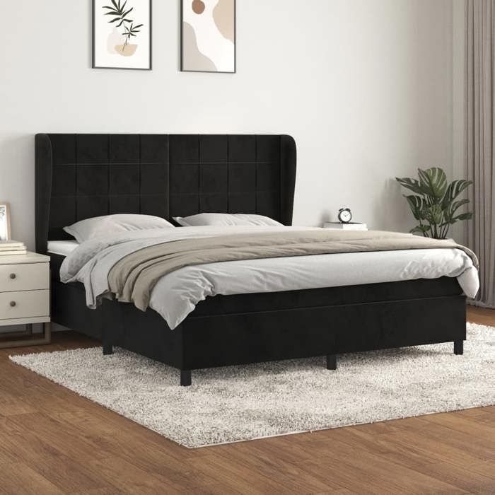 Maison Exclusive - Sommier à lattes de lit avec matelas Noir 180x200 cm Velours