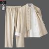 Spring/Summer Tang Suit: Classical Chinese Retro 3-Piece Outfit with Button Stand Collar In Cotton and Linen