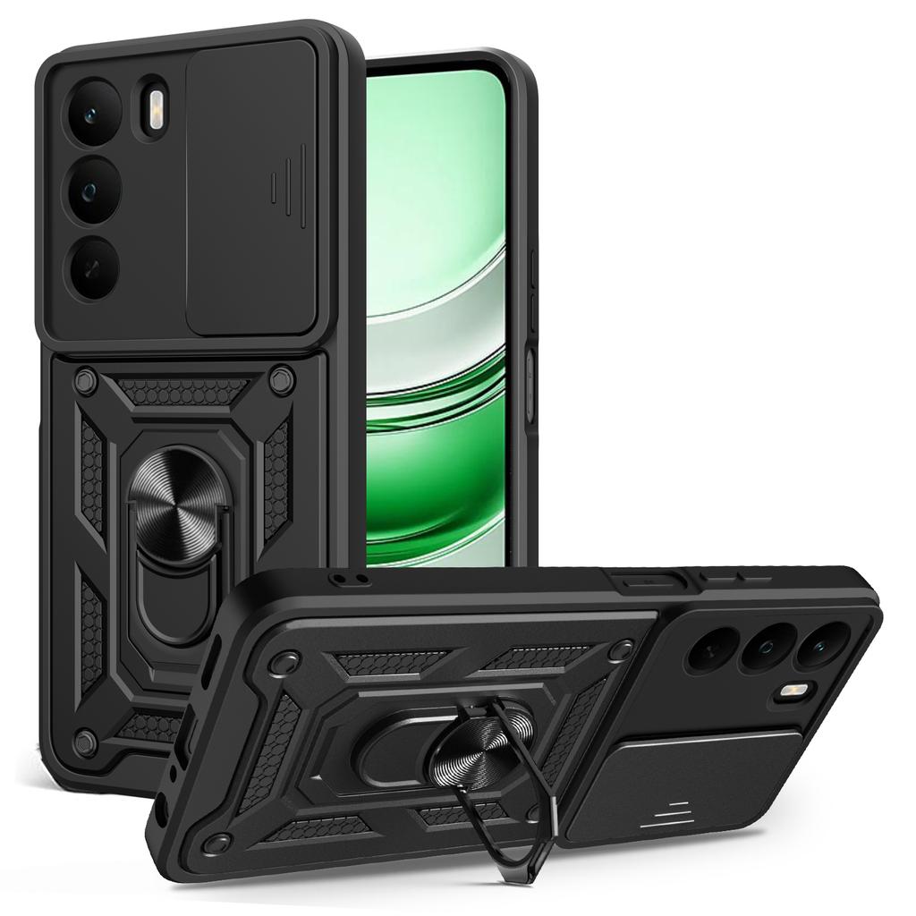 Для Realme C71 4G Чехол с выдвижной крышкой для камеры PC+TPU Подставка Чехол для телефона