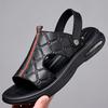 Мужские сандалии летние кожаные мягкая подошва нескользящие пляжные туфли новые повседневные двойного назначения для улицы крутые шлепанцы