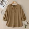 Женская повседневная однотонная блузка с круглым вырезом и рукавом 3/4