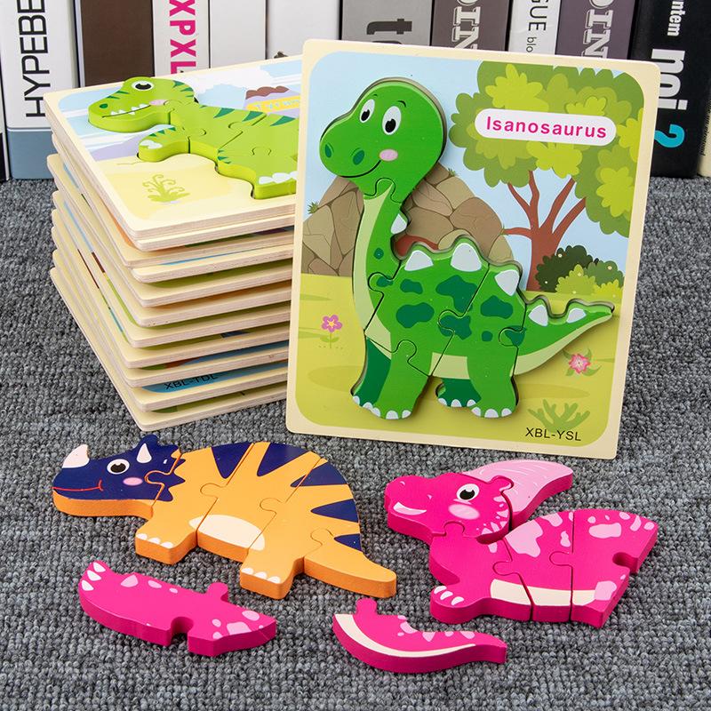 Wooden Early Education Cognitive Children Educational Toys Building Block Dinosaur Shape Matching 3D Three-Dimensional Puzzle