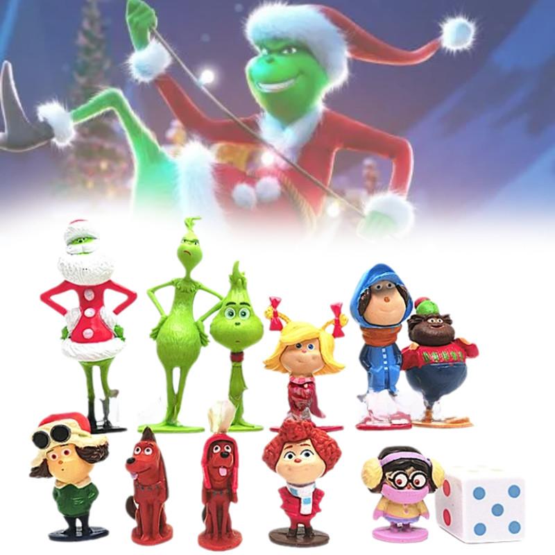 12 Очаровательных фигурок Гринча на рождественскую тематику, зеленые пушистые персонажи, коллекционный декор