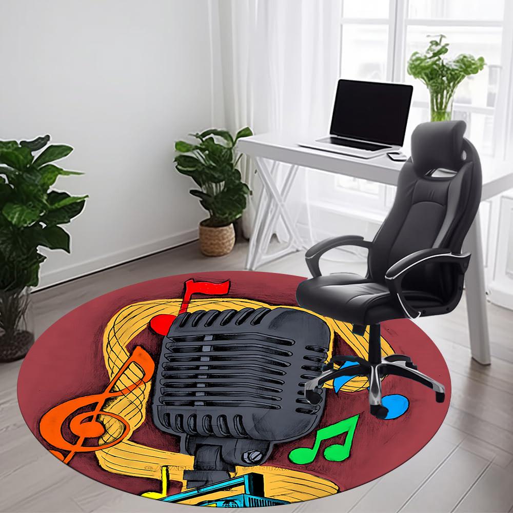 1pc Music Studio Office Round Area Rug, Indoor Mat Suitable ForOffice, Under Office Chairs Bedroom Living Room Home Decor, Room Deco T169