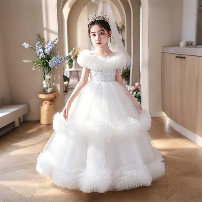 Girls Princess Dress Birthday Party Gown Off Shoulder Satin Tulle Kids Formal Wear 8-14 Years Old