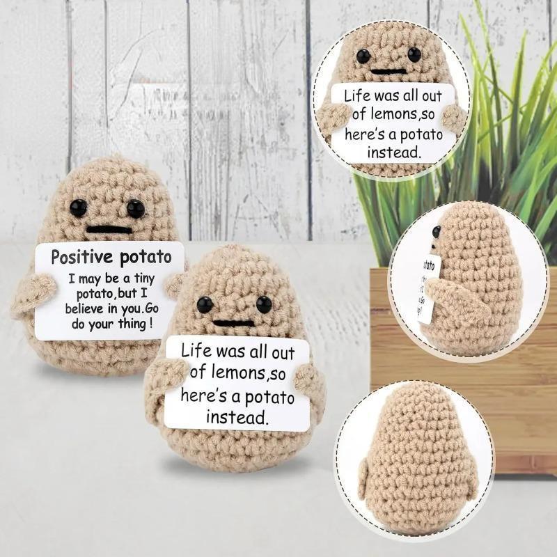1 шт. Картошка Позитивной Энергии Мини Ручная Работа Плюшевая Вязаная Кукла с Картой Забавная Вязаная Кукла для Снятия Стресса Домашнее Украшение