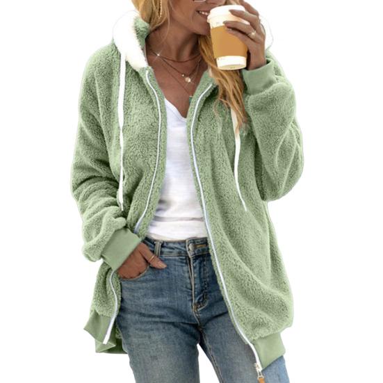 Sherpa Jacket for Women Winter Fuzzy Zip Up Fleece Sweatshirt Casual Warm Drawstring Hooded Coat with Pockets