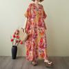 Women's Vintage Long Dress with Cotton and Linen Patterns