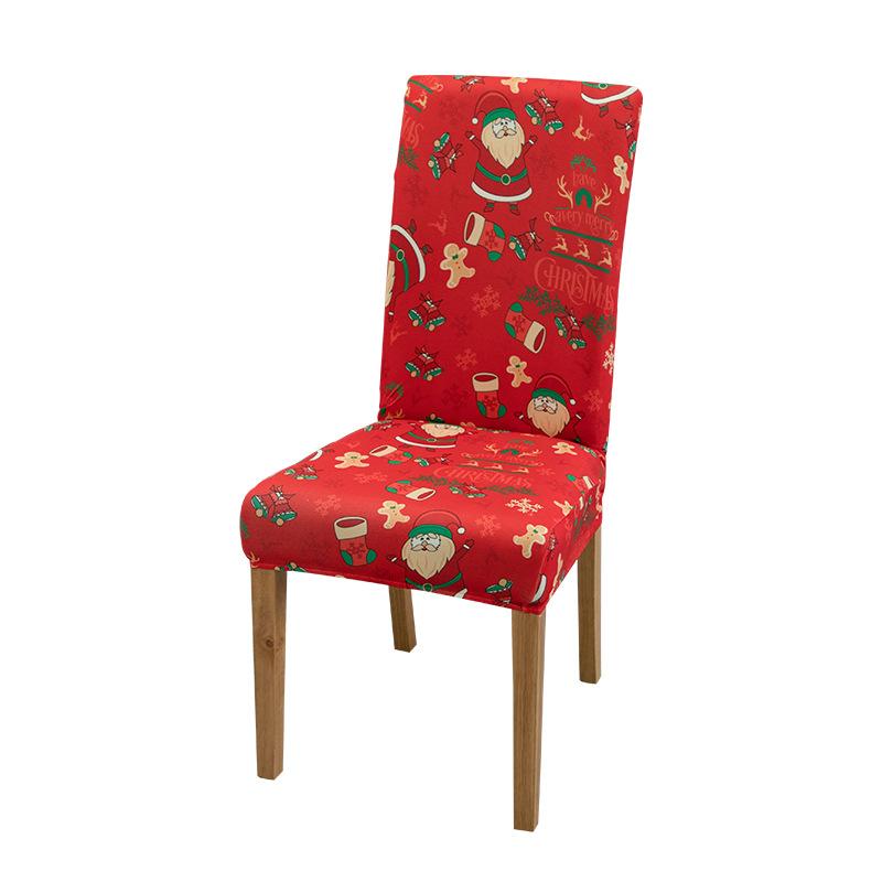 Чехол на стул для столовой Рождественский декор 2025 Принт Санта Клауса и снежинок Чехлы для офисного стула Эластичный Съемный Чехол на сиденье стула