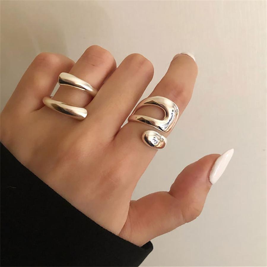 INS Fashion Серебряный цвет нерегулярные жидкие лавовые каплевидные кольца для женщин геометрический поворот панк открывающееся кольцо ювелирные изделия