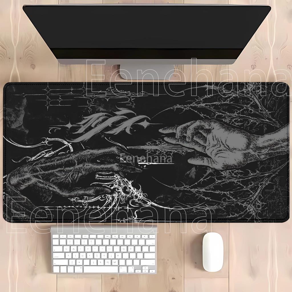 Black White Pattern Art Mousepad Gaming Nonslip Base Esports Keyboard Playmat Pc Anime Kawaii Girl Hd Printing Overlock Desk Mat