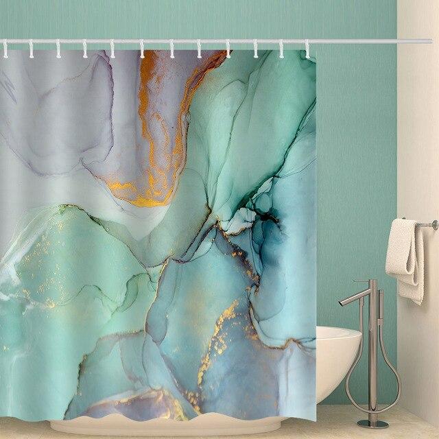 Роскошные золотые мраморные занавески для душа, геометрические полоски, шторы для ванной комнаты, набор аксессуаров, занавеска для ванны с крючками, водонепроницаемая