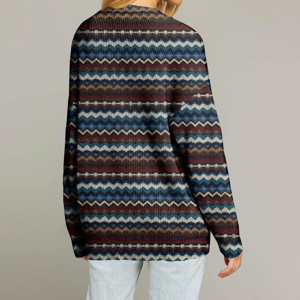 Женский модный кардиган с длинным рукавом, V-образным вырезом, на пуговицах, свободного кроя, с рождественским принтом