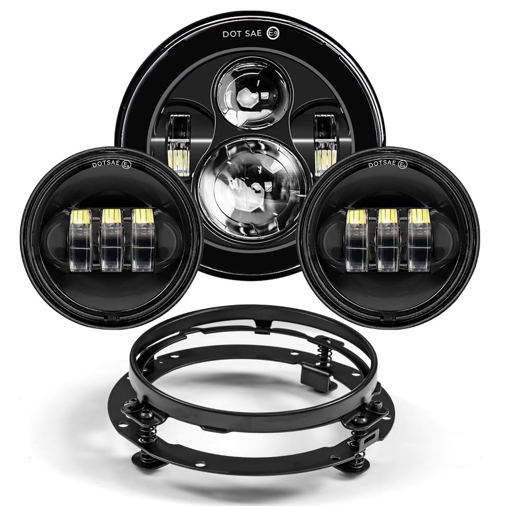 For 7" Led Projector Motorcycle Headlight + 4 1/2 Passing Lights For Touring Electra Glide Black 7 Inch Led Motorcycle Headlight