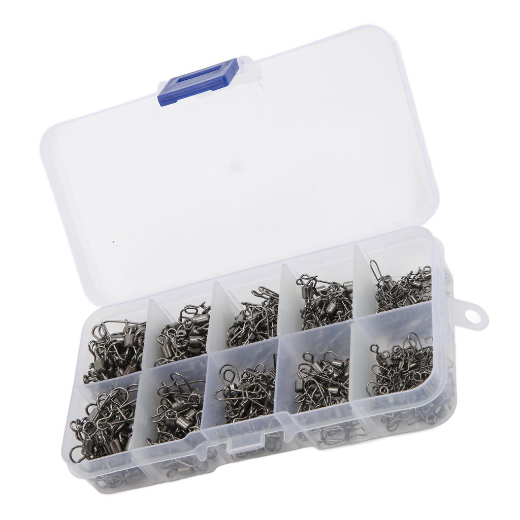 210pcs Fishing Swivels Snaps Set Stainless Steel Rolling Barrel Swivel with Safety Snaps Fishing Line Connector