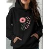 Pink Daisy and Butterfly Print Daily Autumn and Winter Comfortable Hoodie Casual Round Neck Women's Long Sleeved Clothing