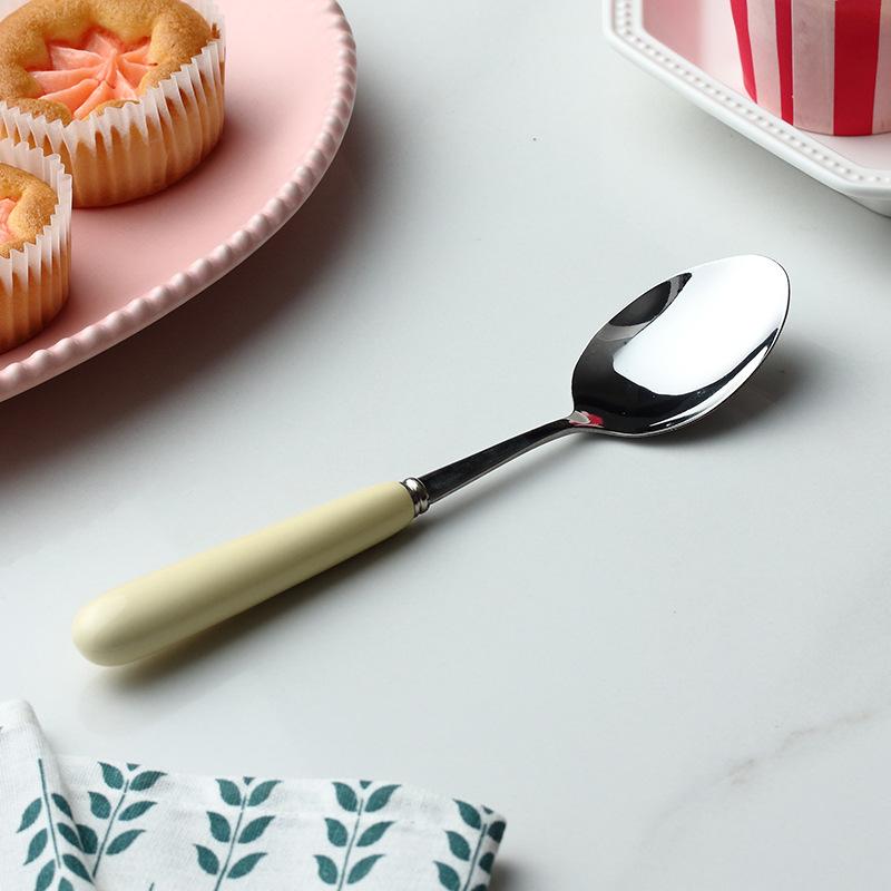 2pcs Candy Colored Ceramic Stainless Steel Spoon