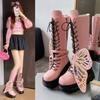 Fashion 2025 New Womens Punk Style Personalized Butterfly Slope Heel Platform Lady High Boots Motorcycle Rider Boots Stage Cosplay Shoes