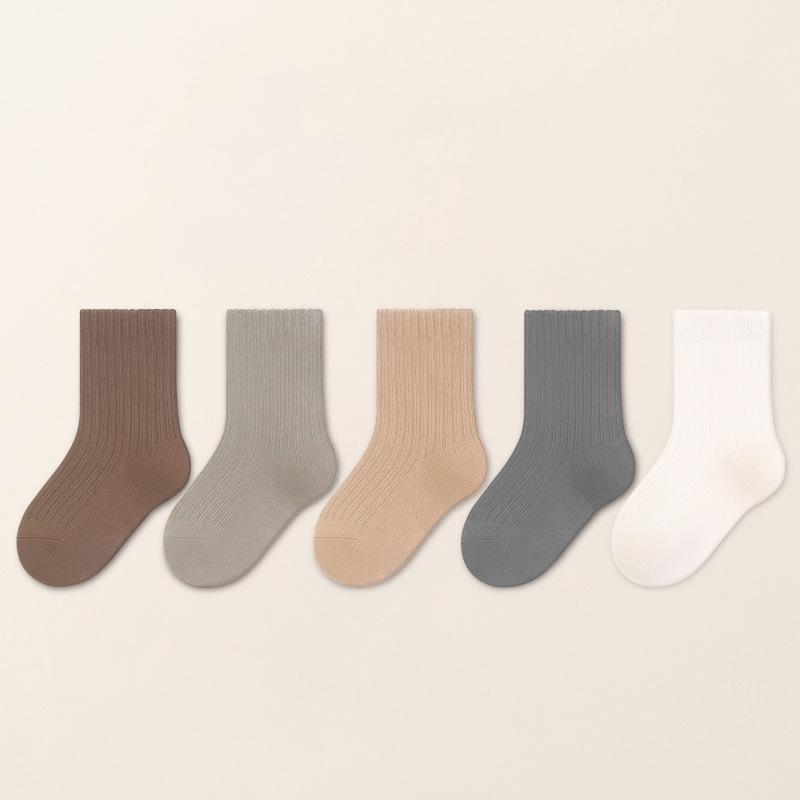 5Pairs/Lot Children'S Socks Candy Solid Color Kids Socks Fall Combed Cotton Student Mid-Tube Socks For Boys and Girls Spring Autumn