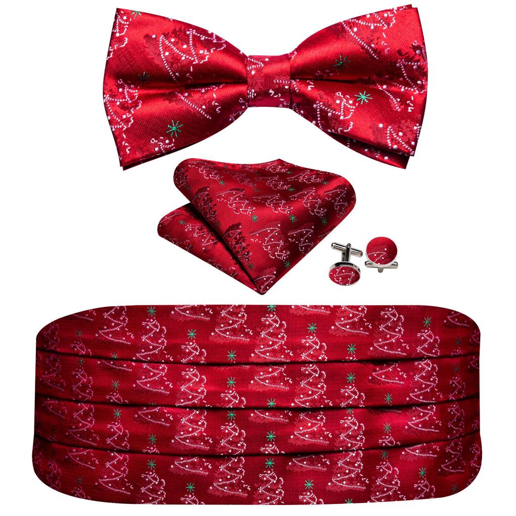 Barry.Wang Mens Cummerbund Belt and Bowtie Set Silk Pre Bow Tie Hanky Cufflink Set