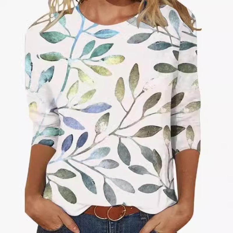 Летняя футболка-пуловер с круглым вырезом и цифровым принтом 3D с рукавами три четверти