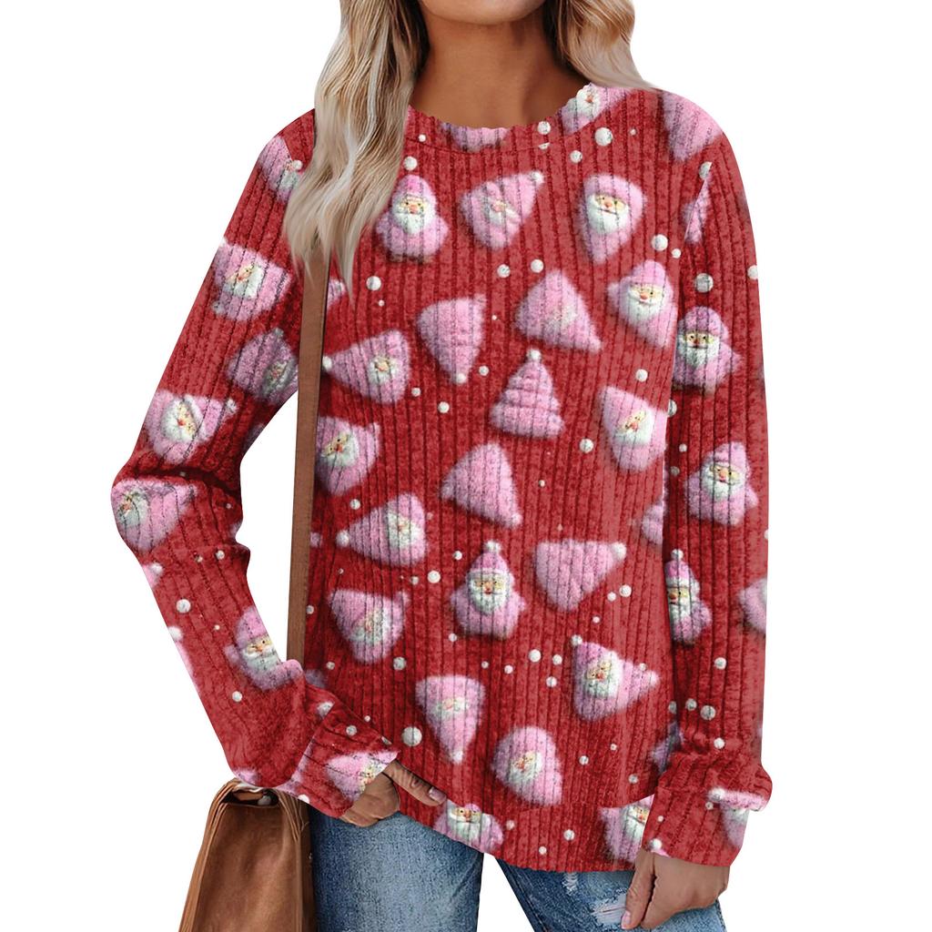 Women's Printed Lightweight Brushed-Cotton Round Neck Top