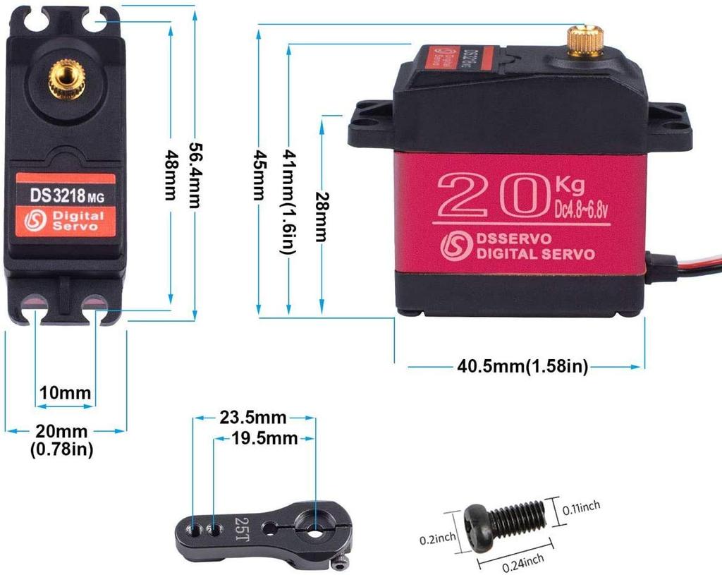 RCmall 4-Piece Set DS3218 Waterproof 20KG Digital Servo, Full Metal Digital Steering Servo with 25T Servo Arm, 270° Angle for RC Cars [Used]