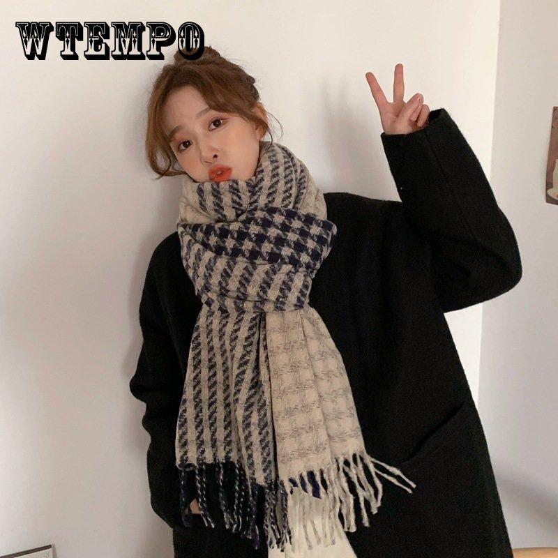 Ins Thousand Bird Plaid Scarf For Women In Autumn And Winter Versatile For Students Thickened Shawl For Warm Lovers