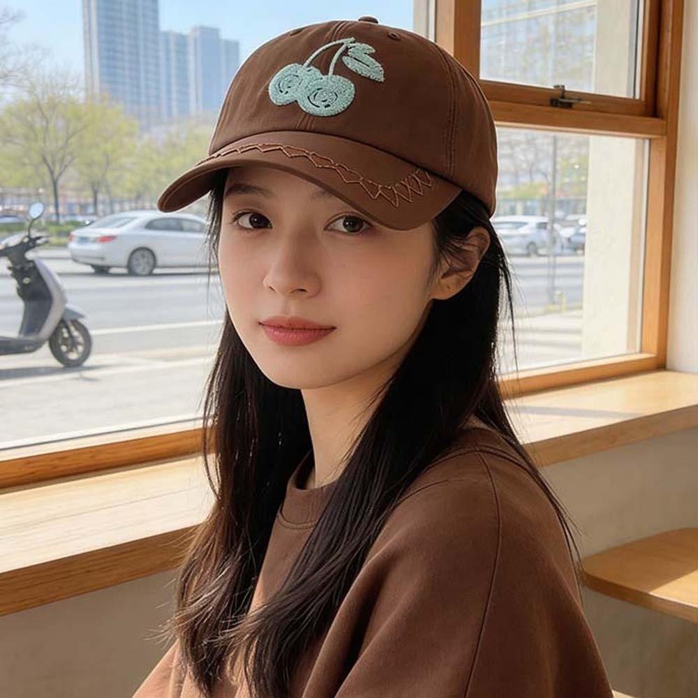 Korean Style Cherry Baseball Cap Sunscreen Sunshade Casquette Embroidered Peaked Hat Sports