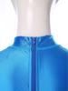 Womens Oil Shiny Bodysuit Swimwear Sheer Mesh Patchwork Mock Neck Sleeveless Back Zipper Boxer Bottom