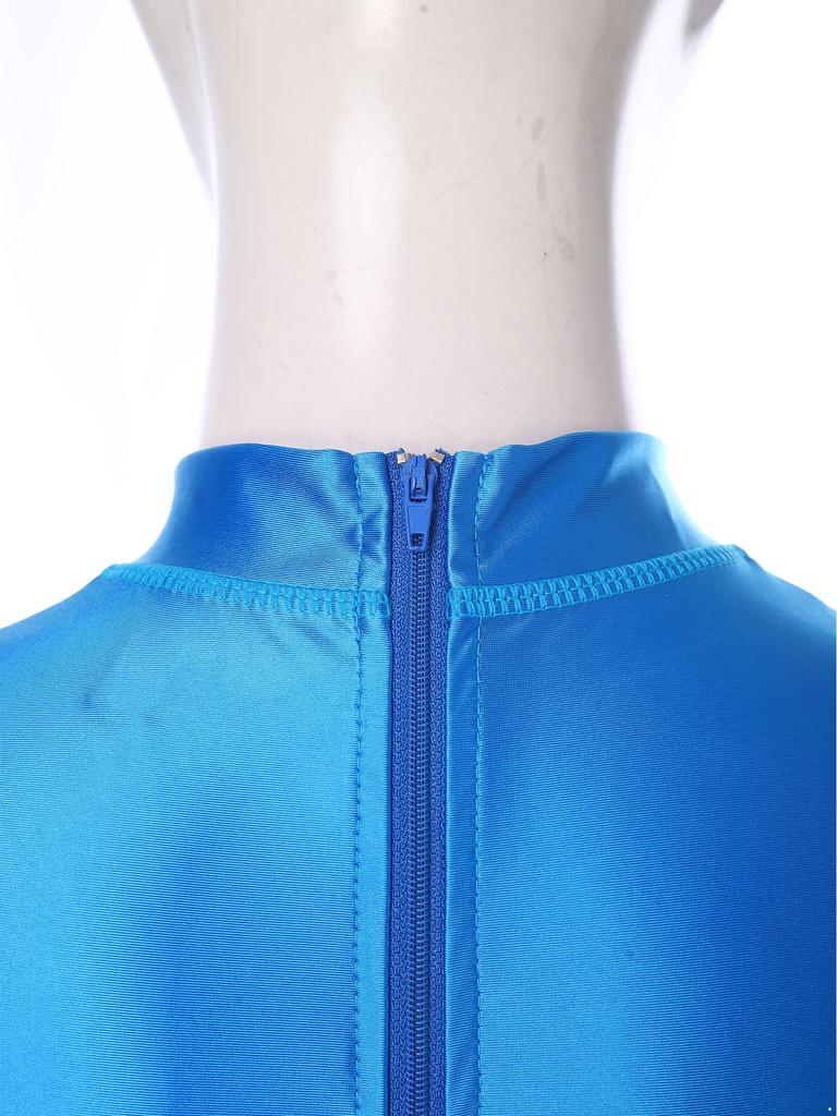 Womens Oil Shiny Bodysuit Swimwear Sheer Mesh Patchwork Mock Neck Sleeveless Back Zipper Boxer Bottom