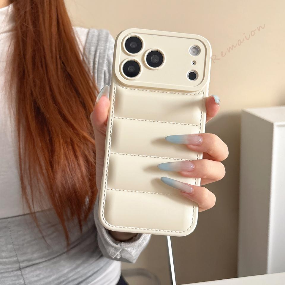 Down Jacket Phone Case For For Iphone 16E 17E 1 14 11 12 13 16 17 Pro Max Air 14 1 16 Plus Silicone Shockproof Protector Cover