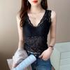 Summer Fashion Lace Sexy Sleeveless Short Blouse For Women V Neck Slim Fit Solid Shirt See Through Black Crop Top 25452