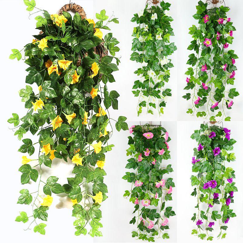 Lifelike Hanging Basket Artificial Flower Morning Glory Vine For Stunning Home Wall Decor