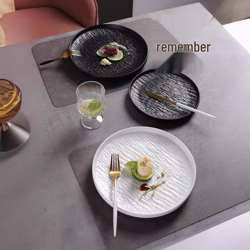 Qinkai 8-inch Nordic Ceramic Stone Pattern Dinner Plates, Set of 2