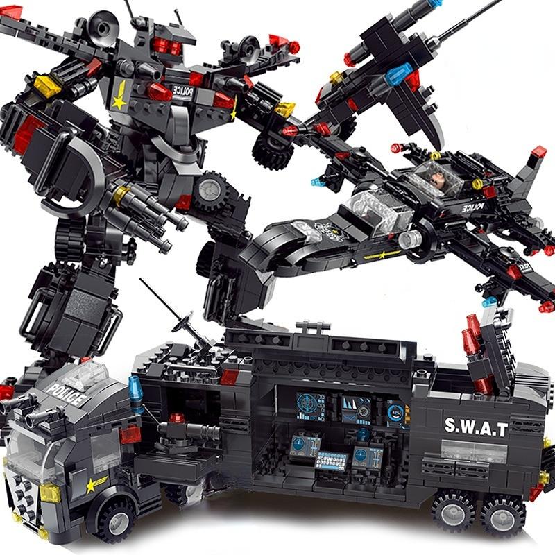 City Series Police Station Swat Building Blocks Fighting Robot Helicopter Bricks Kit Educational Toys For Children Gifts