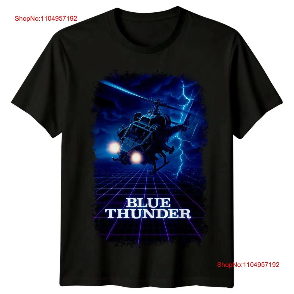 Blue Thunder helicopter lightning retro grid T-shirt