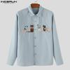 Oversized Men Lapel Neck Long Sleeve Embroidery Casual Shirts Tops