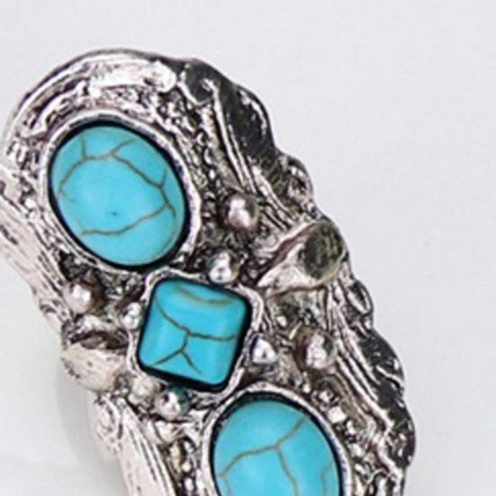 Каменные кольца Богемный стиль Регулируемое кольцо из зеленого камня с резным цветком и овальным отверстием