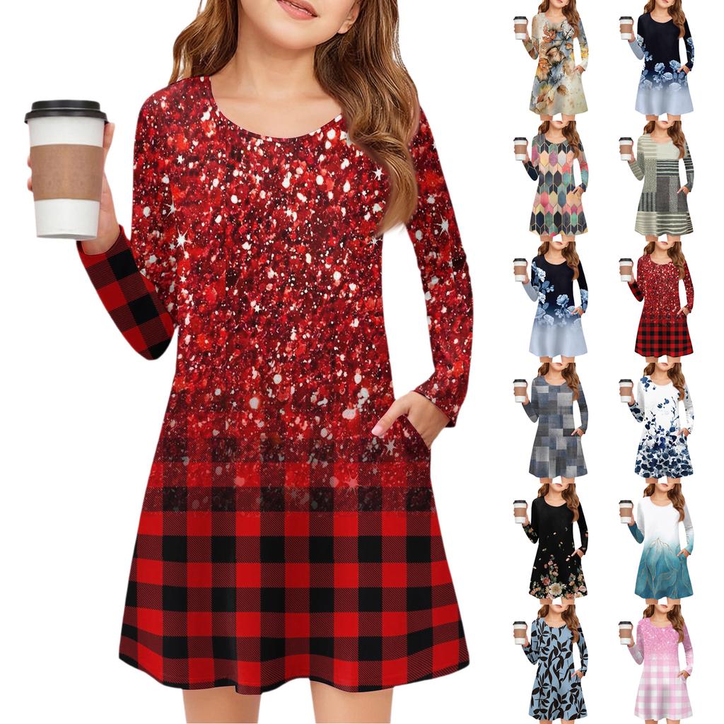 Girls' Long Sleeve Dress - Color Pocket Dress