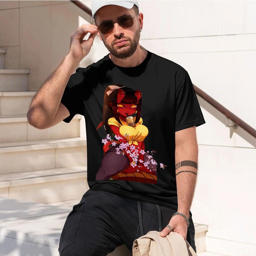 meru the succubus heavyweight retro printed pattern fun round neck T-shirt for daily comfort