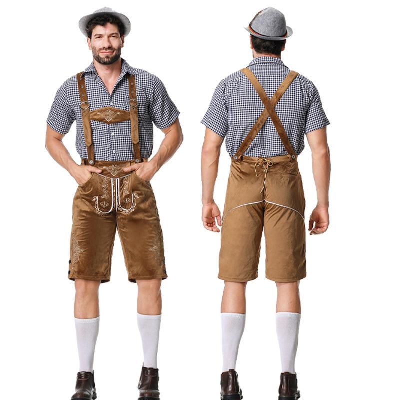 Halloween Traditional Costume Plaid Shirt Suspender Suit Adult Party Suit