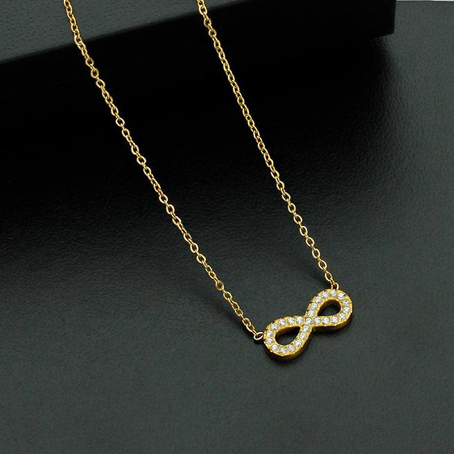 Stainless Steel Light Luxury High-End Sporty Micro-Inlaid Zircon Lucky Number Bamboo Pendant Necklace Accessory Infinite Loop