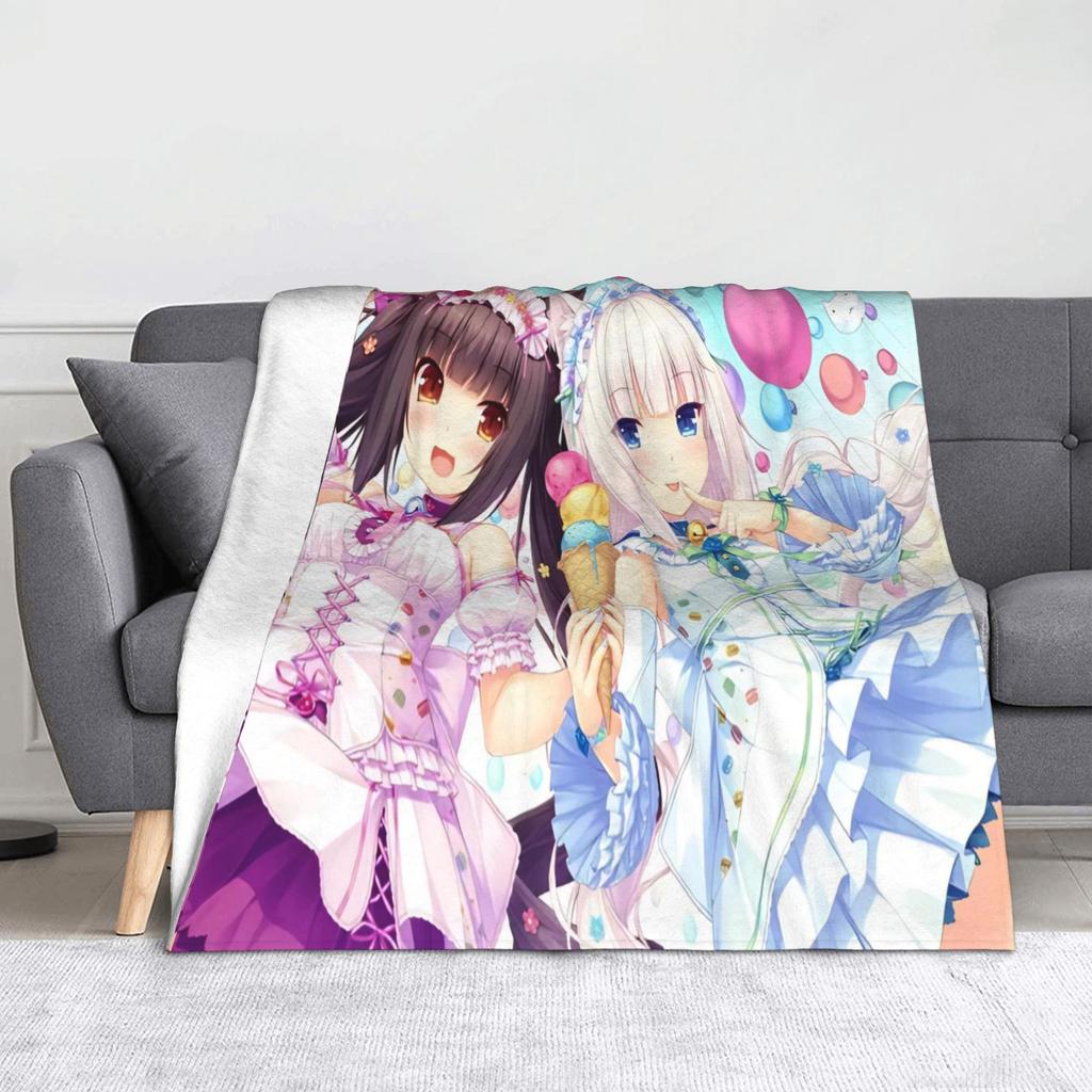 Nekopara Game Chocola and Vanilla Blankets Flannel Summer Air Conditioning  Portable Soft Throw Blanket for Sofa Couch Rug Piece