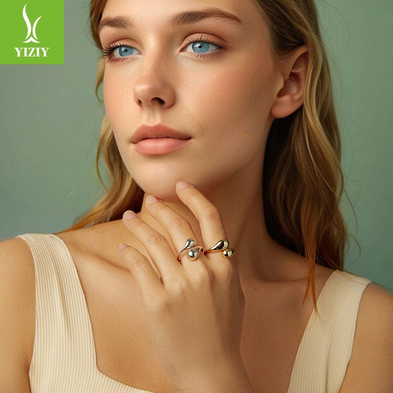 Glossy Water Drop Open Ring For Men And Women, Personalized High Sense 925 Sterling Silver Gold And Silver Two-Color Ring