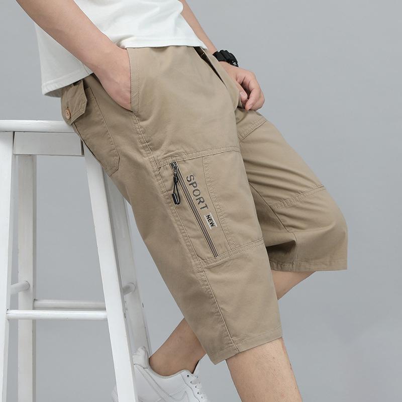 Летние мужские повседневные шорты-карго для активного отдыха, брюки до колена, хлопковые шорты с карманом на молнии, спортивные штаны для скалолазания, эластичный пояс, спортивная одежда