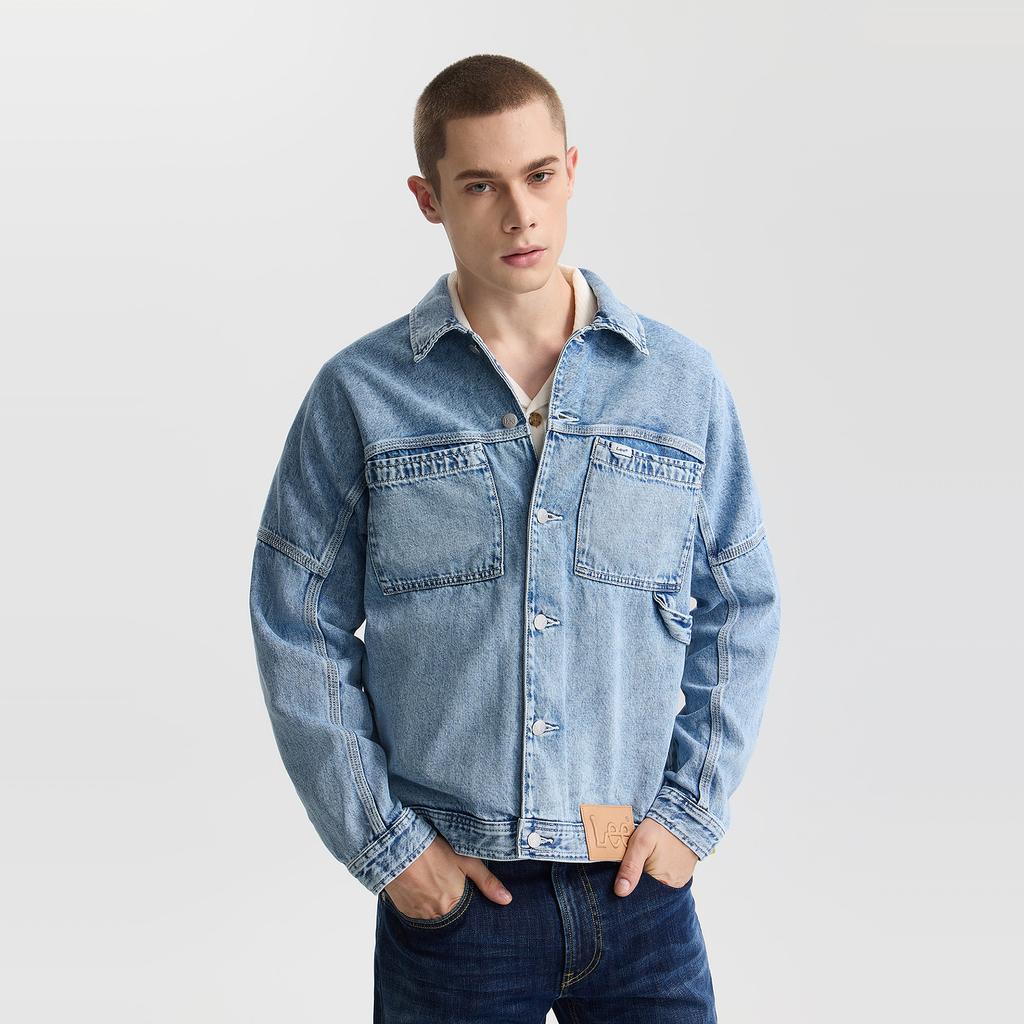 Lee Denim Jackets Men's Light Blue Lapel Moderate Straight Fit LMT011101209189A09345