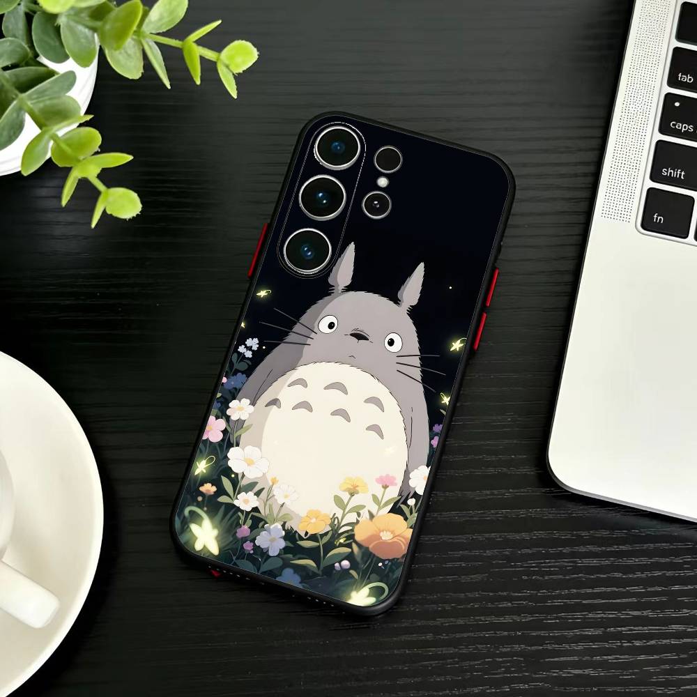 Мультяшный E-Totoro-ES Чехол для телефона Samsung S26,S25,S24,S23,S22,S30,S21,Ultra,Plus,FE 5G Черный Мягкий Чехол