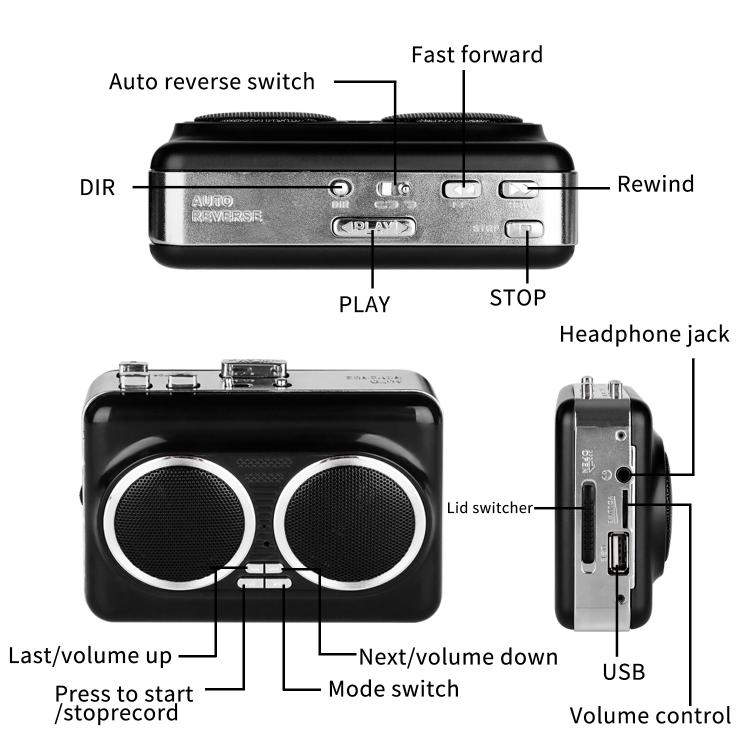 Factory Price Cassette to MP3 Converter Tape Player Portable Dual Speakers