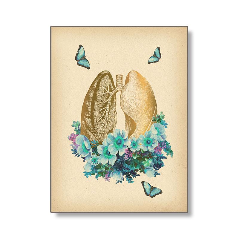 Набор картин на холсте в стиле ретро на тему медицинского образования, изображающий анатомию человека с мышечной системой, черепом и цветочными акцентами для офисного декора